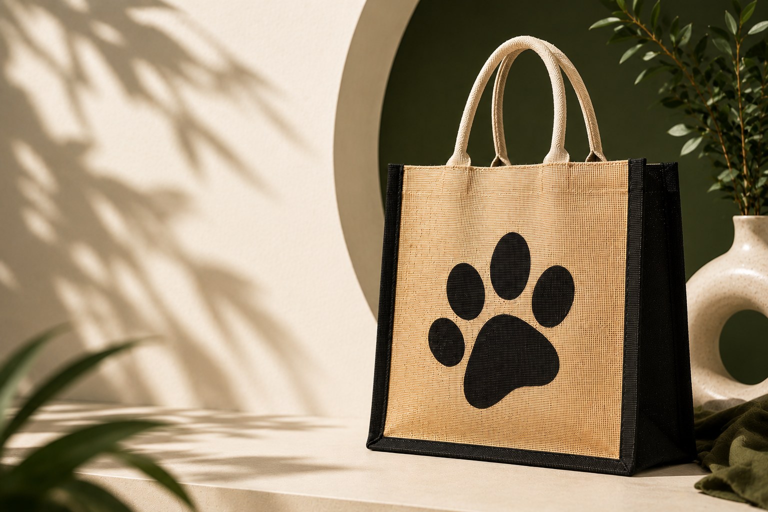 Juteberry premium jute paw print tote bag